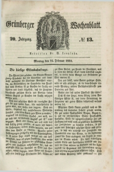 Gruenberger Wochenblatt. Jg.20, №. 13 (12 Februar 1844)