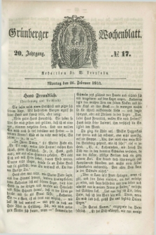 Gruenberger Wochenblatt. Jg.20, №. 17 (26 Februar 1844)