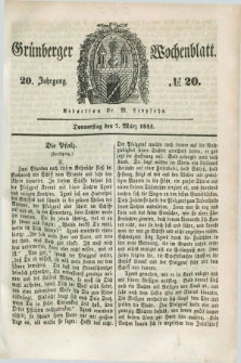 Gruenberger Wochenblatt. Jg.20, №. 20 (7 März 1844) + dod.