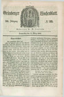 Gruenberger Wochenblatt. Jg.20, №. 22 (14 März 1844) + dod.