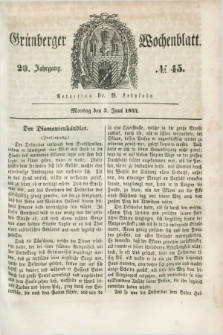 Gruenberger Wochenblatt. Jg.20, №. 45 (3 Juni 1844) + dod.