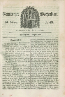 Gruenberger Wochenblatt. Jg.20, №. 63 (5 August 1844) + dod.