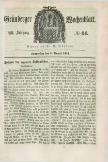 Gruenberger Wochenblatt. Jg.20, №. 64 (8 August 1844) + dod.