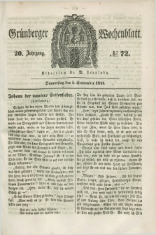 Gruenberger Wochenblatt. Jg.20, №. 72 (5 September 1844)