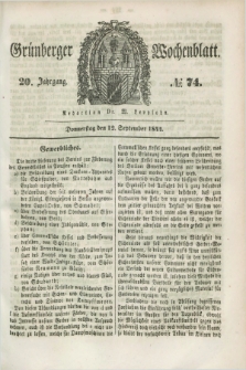 Gruenberger Wochenblatt. Jg.20, №. 74 (12 September 1844) + dod.