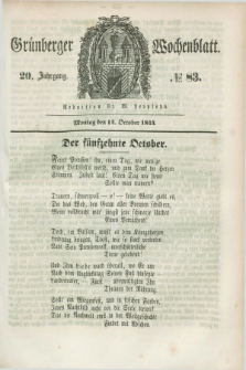 Gruenberger Wochenblatt. Jg.20, №. 83 (14 October 1844)