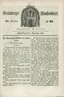 Gruenberger Wochenblatt. Jg.20, №. 92 (14 November 1844)