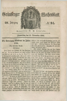 Gruenberger Wochenblatt. Jg.20, №. 94 (21 November 1844)