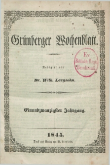 Gruenberger Wochenblatt. Jg.21, Inhalts-Register (1845)