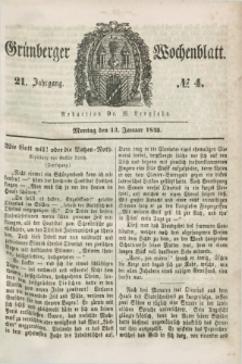 Gruenberger Wochenblatt. Jg.21, №. 4 (13 Januar 1845)