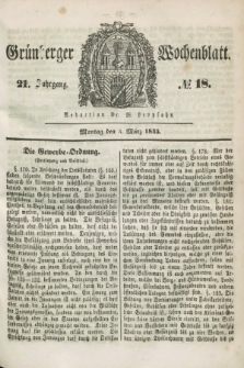 Gruenberger Wochenblatt. Jg.21, №. 18 (3 März 1845) + dod.