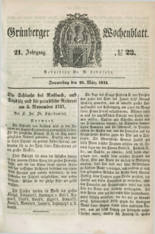 Gruenberger Wochenblatt. Jg.21, №. 23 (20 März 1845) + dod.