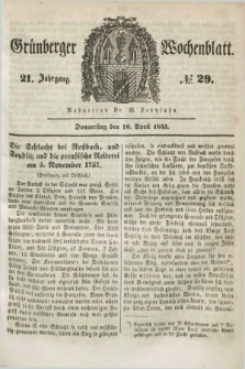 Gruenberger Wochenblatt. Jg.21, №. 29 (10 April 1845) + dod.