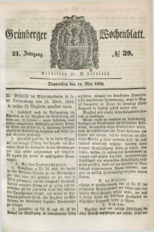 Gruenberger Wochenblatt. Jg.21, №. 39 (15 Mai 1845) + dod.