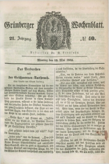 Gruenberger Wochenblatt. Jg.21, №. 40 (19 Mai 1845)
