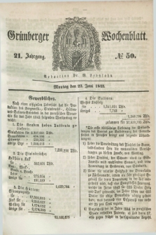 Gruenberger Wochenblatt. Jg.21, №. 50 (23 Juni 1845) + dod.