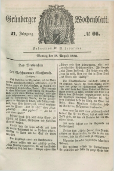 Gruenberger Wochenblatt. Jg.21, №. 66 (18 August 1845) + dod.