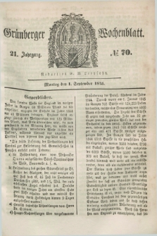 Gruenberger Wochenblatt. Jg.21, №. 70 (1 September 1845)