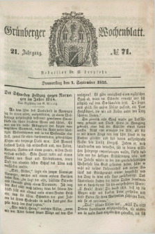 Gruenberger Wochenblatt. Jg.21, №. 71 (4 September 1845) + dod.