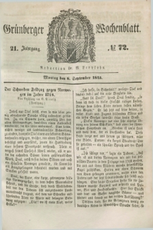 Gruenberger Wochenblatt. Jg.21, №. 72 (8 September 1845) + dod.