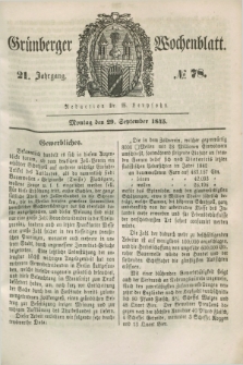 Gruenberger Wochenblatt. Jg.21, №. 78 (29 September 1845) + dod.