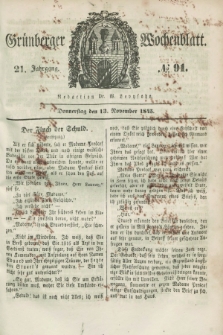 Gruenberger Wochenblatt. Jg.21, №. 91 (13 November 1845) + dod.