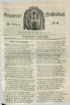 Gruenberger Wochenblatt. Jg.22, №. 1 (1 Januar 1846) + dod.