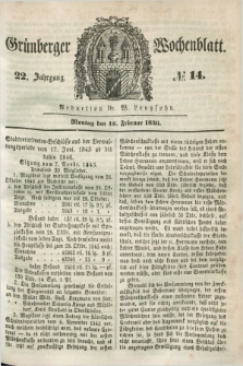 Gruenberger Wochenblatt. Jg.22, №. 14 (16 Februar 1846) + dod.
