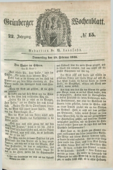 Gruenberger Wochenblatt. Jg.22, №. 15 (19 Februar 1846) + dod.