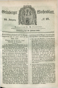 Gruenberger Wochenblatt. Jg.22, №. 17 (26 Februar 1846) + dod.