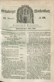 Gruenberger Wochenblatt. Jg.22, №. 19 (5 März 1846) + dod.