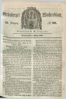 Gruenberger Wochenblatt. Jg.22, №. 20 (9 März 1846) + dod.