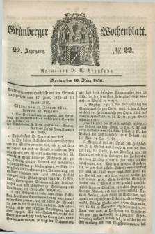 Gruenberger Wochenblatt. Jg.22, №. 22 (16 März 1846)
