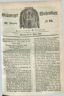 Gruenberger Wochenblatt. Jg.22, №. 24 (23 März 1846) + dod.