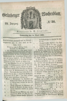 Gruenberger Wochenblatt. Jg.22, №. 31 (16 April 1846)