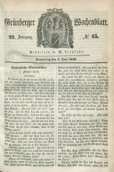 Gruenberger Wochenblatt. Jg.22, №. 45 (4 Juni 1846)