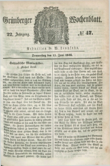 Gruenberger Wochenblatt. Jg.22, №. 47 (11 Juni 1846) + dod.