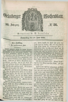 Gruenberger Wochenblatt. Jg.22, №. 51 (25 Juni 1846)