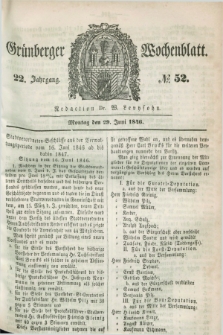 Gruenberger Wochenblatt. Jg.22, №. 52 (29 Juni 1846)