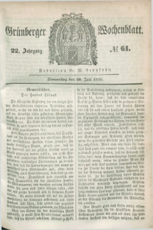 Gruenberger Wochenblatt. Jg.22, №. 61 (30 Juli 1846)