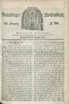 Gruenberger Wochenblatt. Jg.22, №. 70 (31 August 1846) + dod.