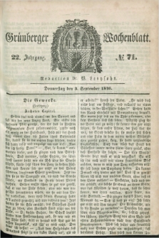 Gruenberger Wochenblatt. Jg.22, №. 71 (3 September 1846) + dod.