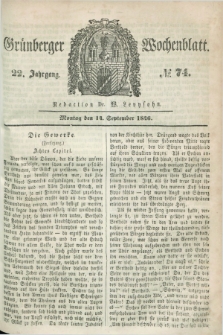 Gruenberger Wochenblatt. Jg.22, №. 74 (14 September 1846) + dod.