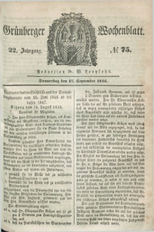 Gruenberger Wochenblatt. Jg.22, №. 75 (17 September 1846) + dod.