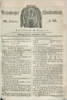 Gruenberger Wochenblatt. Jg.22, №. 76 (21 September 1846) + dod.