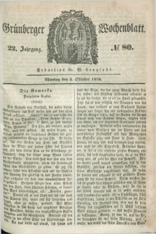 Gruenberger Wochenblatt. Jg.22, №. 80 (5 Oktober 1846) + dod.