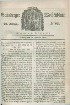 Gruenberger Wochenblatt. Jg.22, №. 84 (19 Oktober 1846)