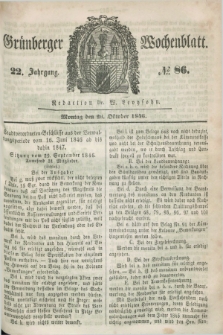 Gruenberger Wochenblatt. Jg.22, №. 86 (26 Oktober 1846)
