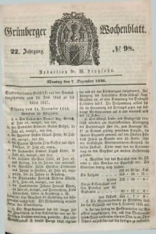 Gruenberger Wochenblatt. Jg.22, №. 98 (7 Dezember 1846) + dod.