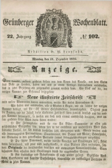 Gruenberger Wochenblatt. Jg.22, №. 102 (21 Dezember 1846)
